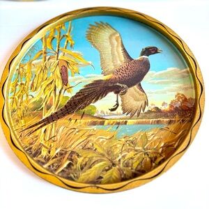 Vintage Pheasant Hunting Wildlife Art Metal Serving Tray